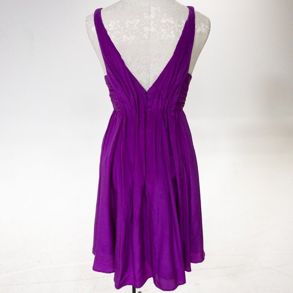 Vintage Y2K Anthropologie M Deep Plunge Ruched Mini Dress Purple - Picture 3 of 11